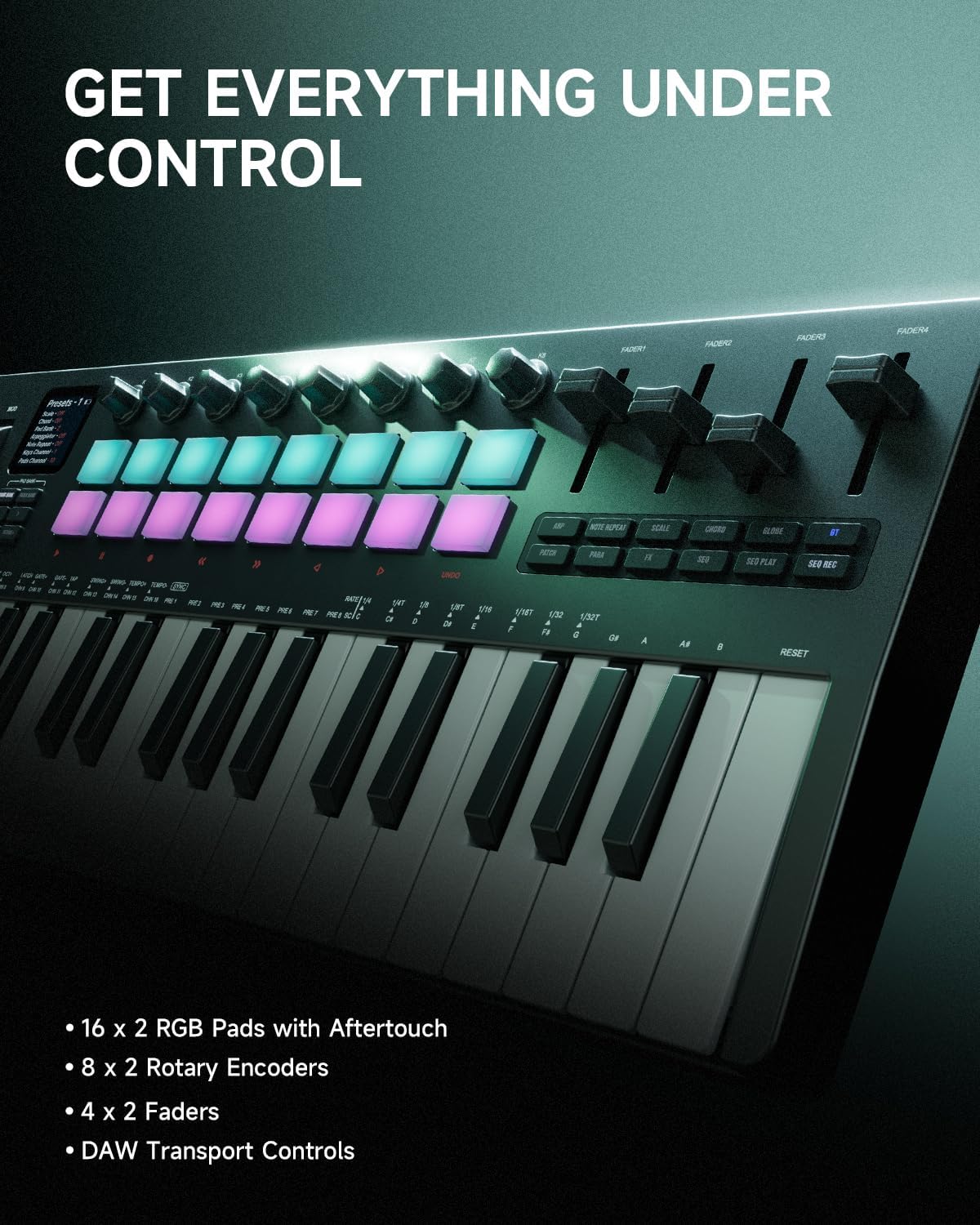 Donner STARRYKEY-37 PLAY MIDI Keyboard Controller, 37 Key Portable MIDI Controller with 128 Build-in Voices, 16 Drum Pads, Arpeggio, Sequencer, USB/Wireless Connection, 4 DAW Software & 40 Courses