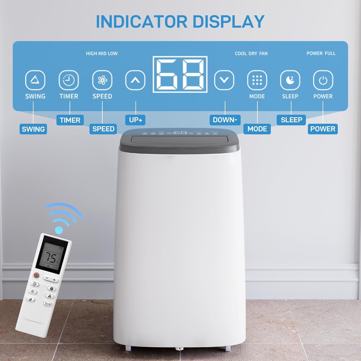 14,000 BTU Portable Air Conditioner with Dual Motor Fast Cooling, AC/Dehumidifier/Fan, Cools Up to 700 Sq Ft, 50 DB Quiet Sleep Mode, Remote & 24-Hour Timer,360° Mobility