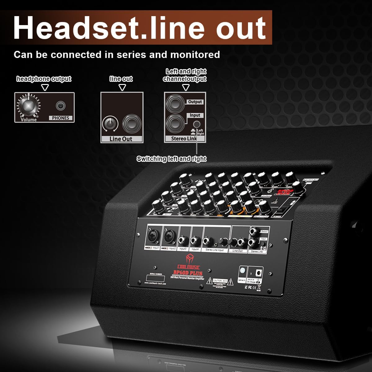 Coolmusic 300W Professional Acoustic Guitar Amp with 7 Inputs, Studio-Grade Reverb/Chorus/Delay/Tremolo/Phaser/Flanger, 3-Band EQ | 3-Year Warranty(BP60D-PLUS)