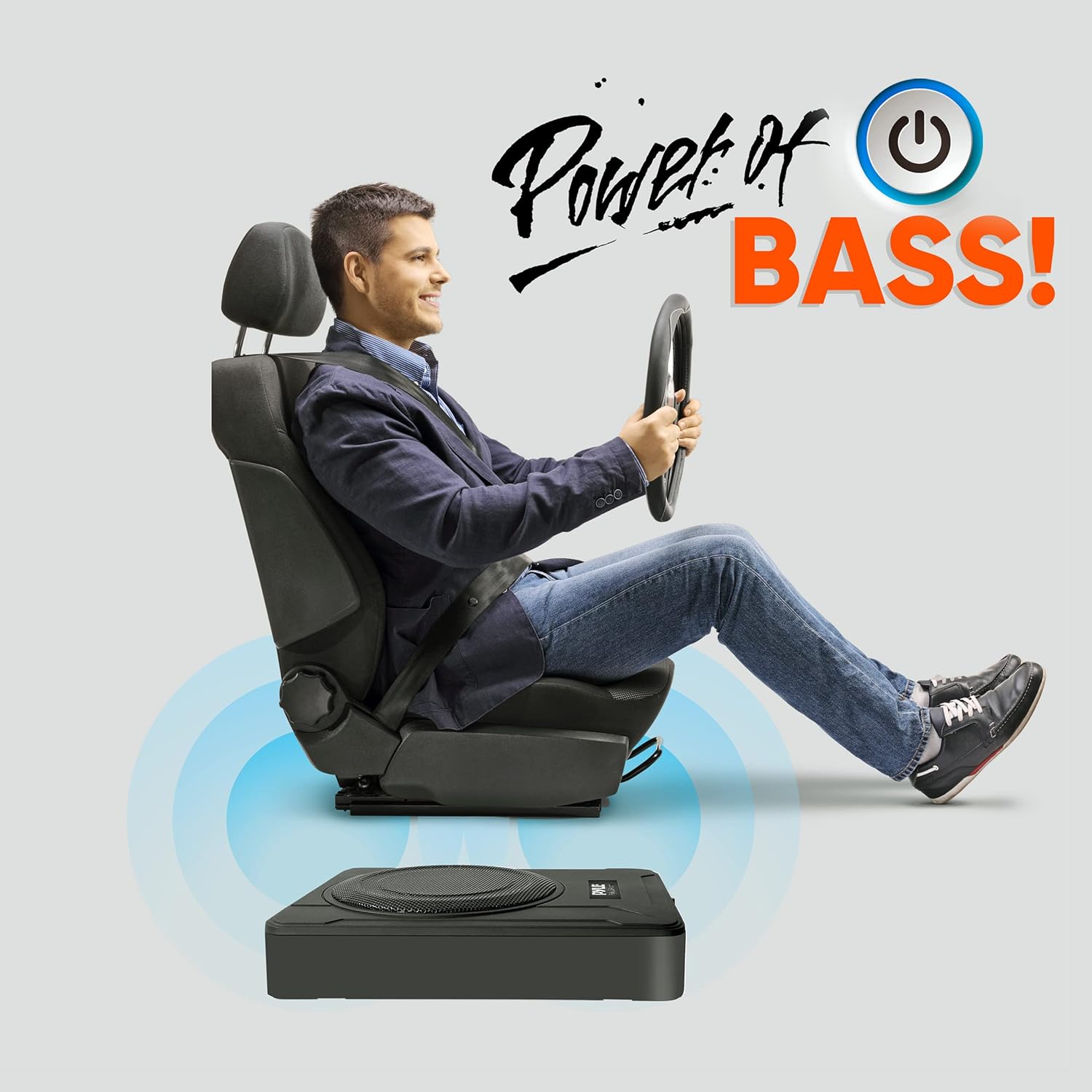 Pyle 8-Inch Low-Profile Amplified Subwoofer System - 600 Watt Compact Enclosed Active Underseat Car Audio Subwoofer with Built In Amp, Powered Car Subwoofer w/ Low & High Level Inputs - Pyle PLBX8A