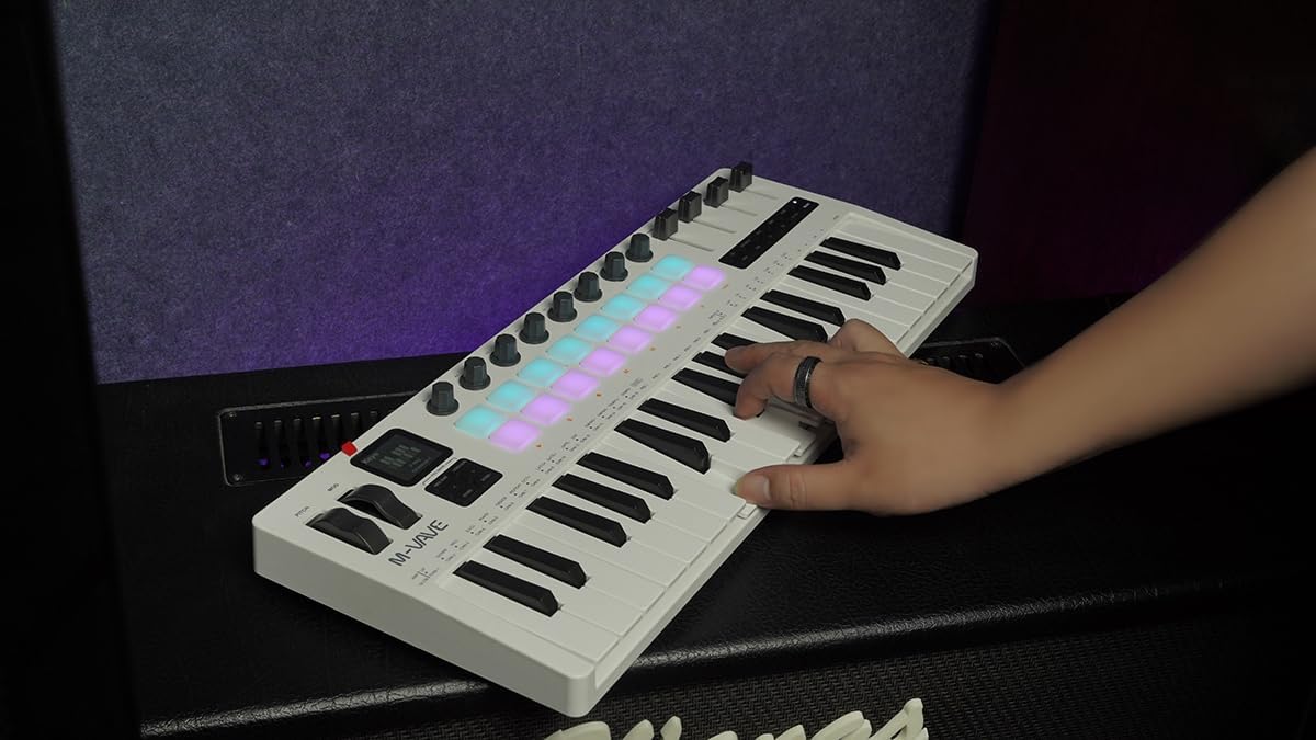 SMK-37 PRO 37-Key MIDI Keyboard with DX-7 FM Synthesizer, Wireless MIDI & 8-Pattern Sequencer, 1.54'' Display, RGB Pads, Arpeggiator & With 16 Backlit Drum Pads, 8 Knobs and Music Production