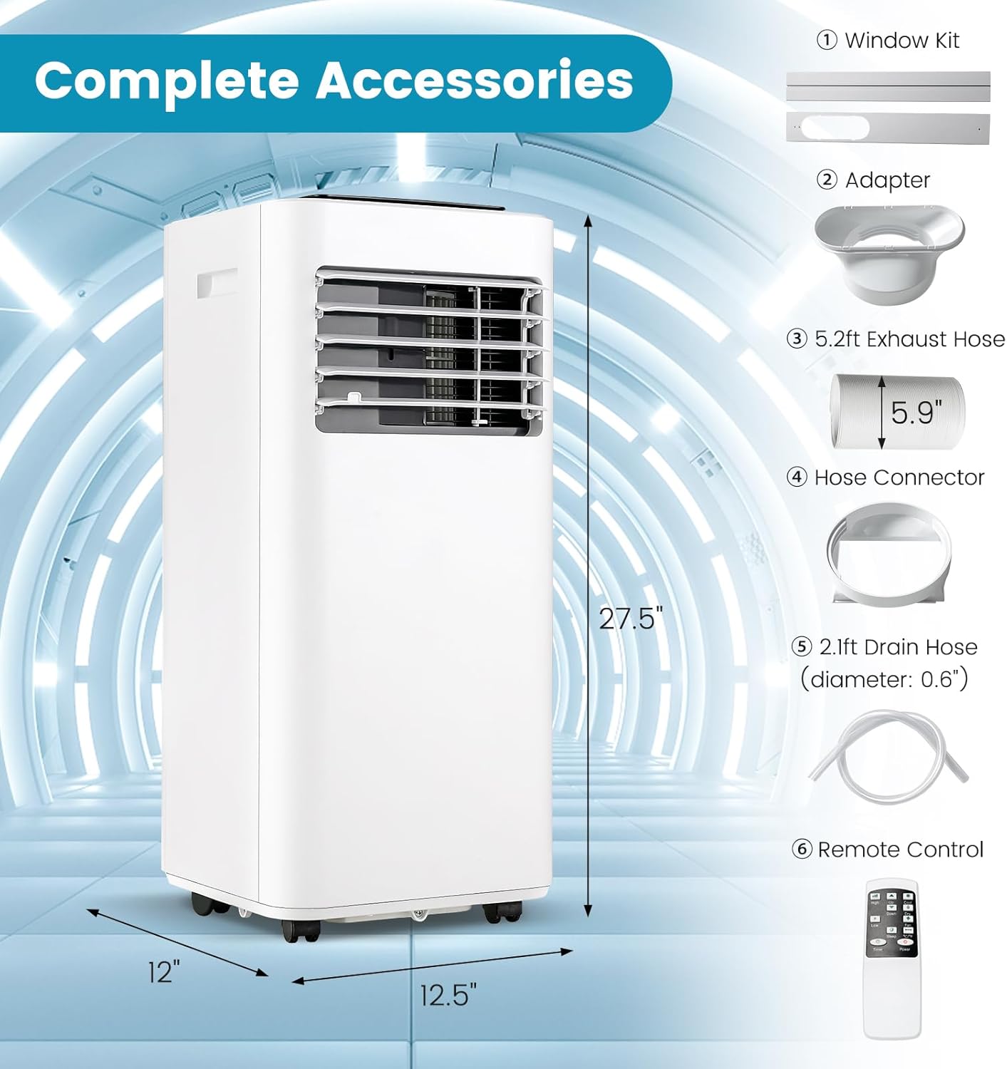 KOTEK Portable Air Conditioner for Room up to 350 Sq. Ft, 10000 BTU 3-in-1 AC Unit for Bedroom w/Sleep Mode, Dehumidifier & Fan, Child Lock/Remote Control, Portable AC for Home Office(White-10000BTU)