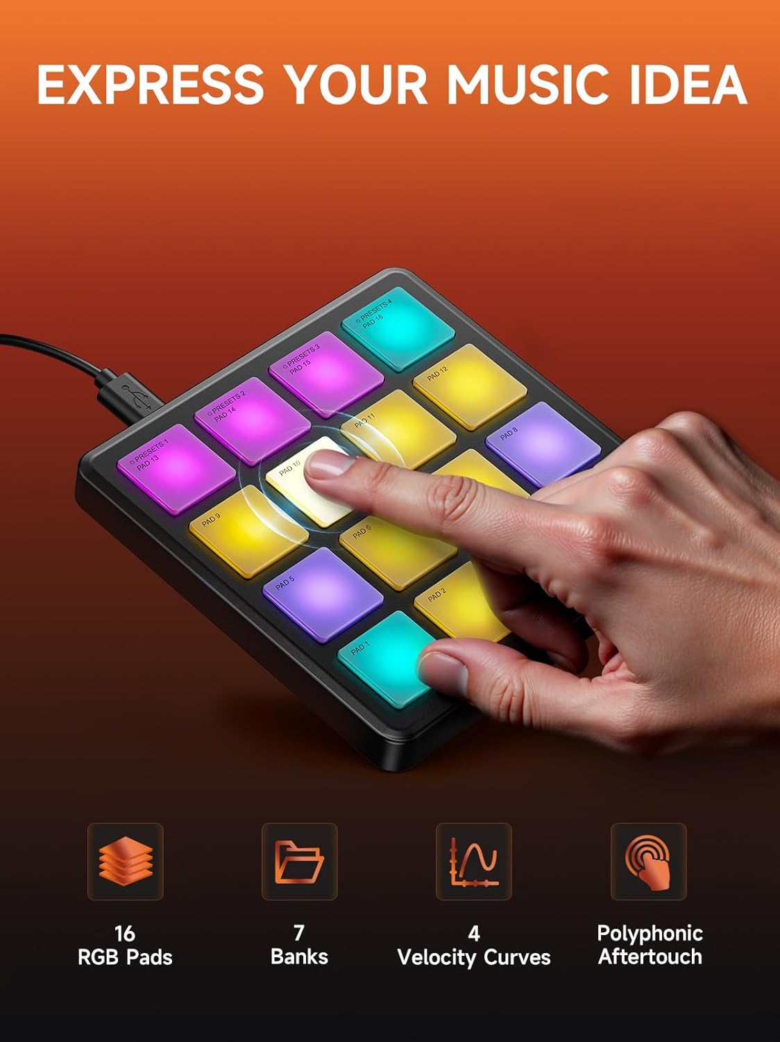 Donner USB-C MIDI Keyboard Controller+Donner MIDI Controller Pad Beat Maker Machine