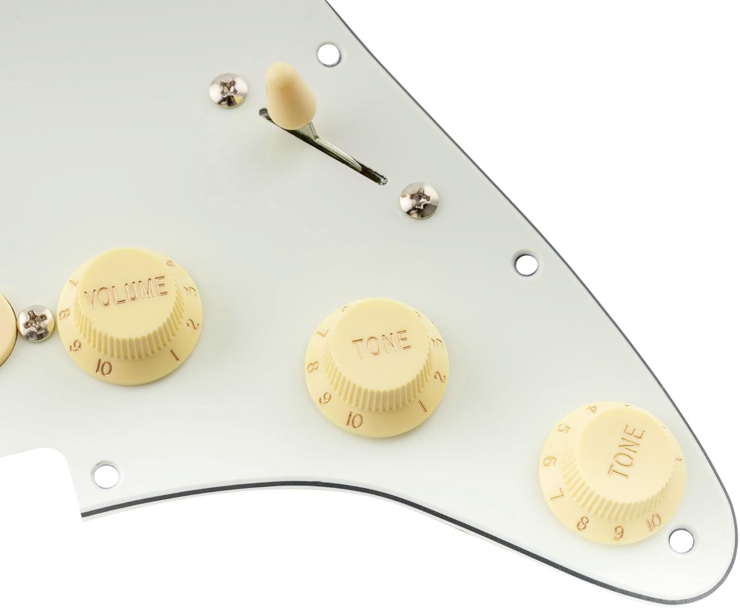 Musiclily Pro Pre-wired Standard SSS Pickguard with Artec Pickups Staggered Alnico 5 Magnet Single Coil Pickups for ST Style Electric Guitar, 3Ply Aged White