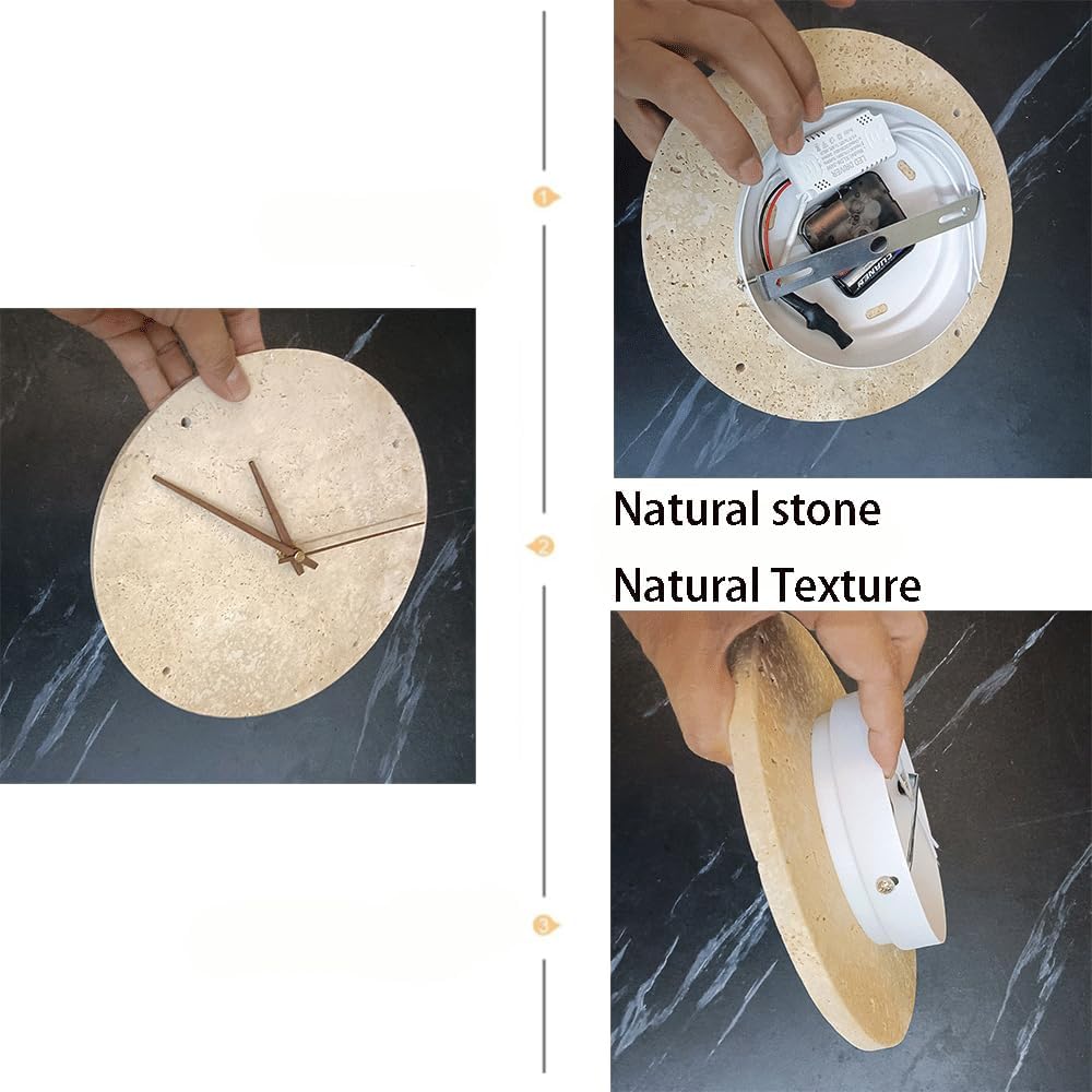 9in Creativity Unique Wall Light with Clock Round Natural Stone Shade Wall Lamp Corner of The Living Room Wall Sconce Ambient Wall Lighting for Living Room, Dining Room, Hallway