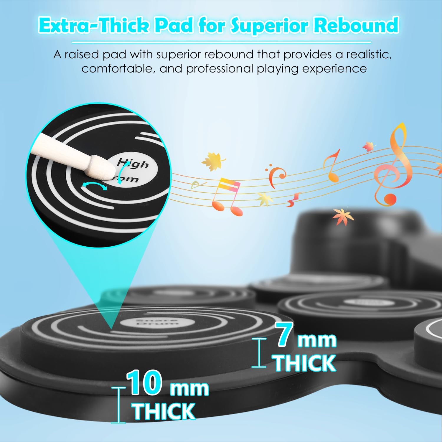 Electric Drum Set with 7-Color Dynamic LED Lights, 9-Pad Electronic Drum Set with Dual Speakers, Bluetooth MIDI, Portable Practice Drum Pad for Kids & Adult Beginners, Christmas Birthday Gift