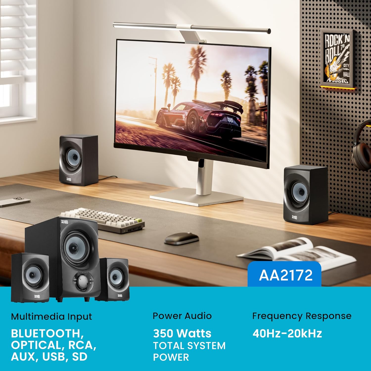Acoustic Audio by Goldwood Bluetooth 2.1 Speaker System 2.1-Channel Home Theater Speaker System, with Optical/Aux/USB/SD Inputs Black (AA2172)
