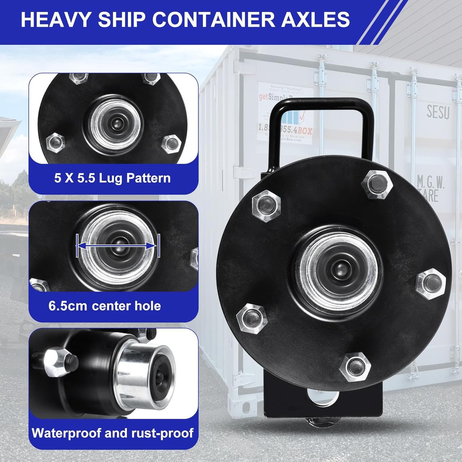 2 Pack Shipping Container Wheel Kit 5-Lug Bolt Fits Up to 20-40Ft Heavy-Duty Shipping Container Accessories Loads Up to 8800LBs Containers Moving Tools,Fully Assembled(5x5.5 Lug)