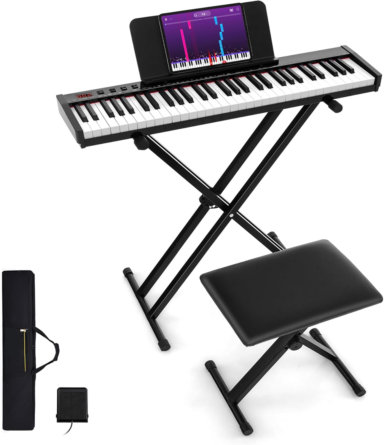 61 Key Keyboard Piano, Semi Weighted Digital Pianos with Adjustable & Folding Stand and Stool, Sustain Pedal