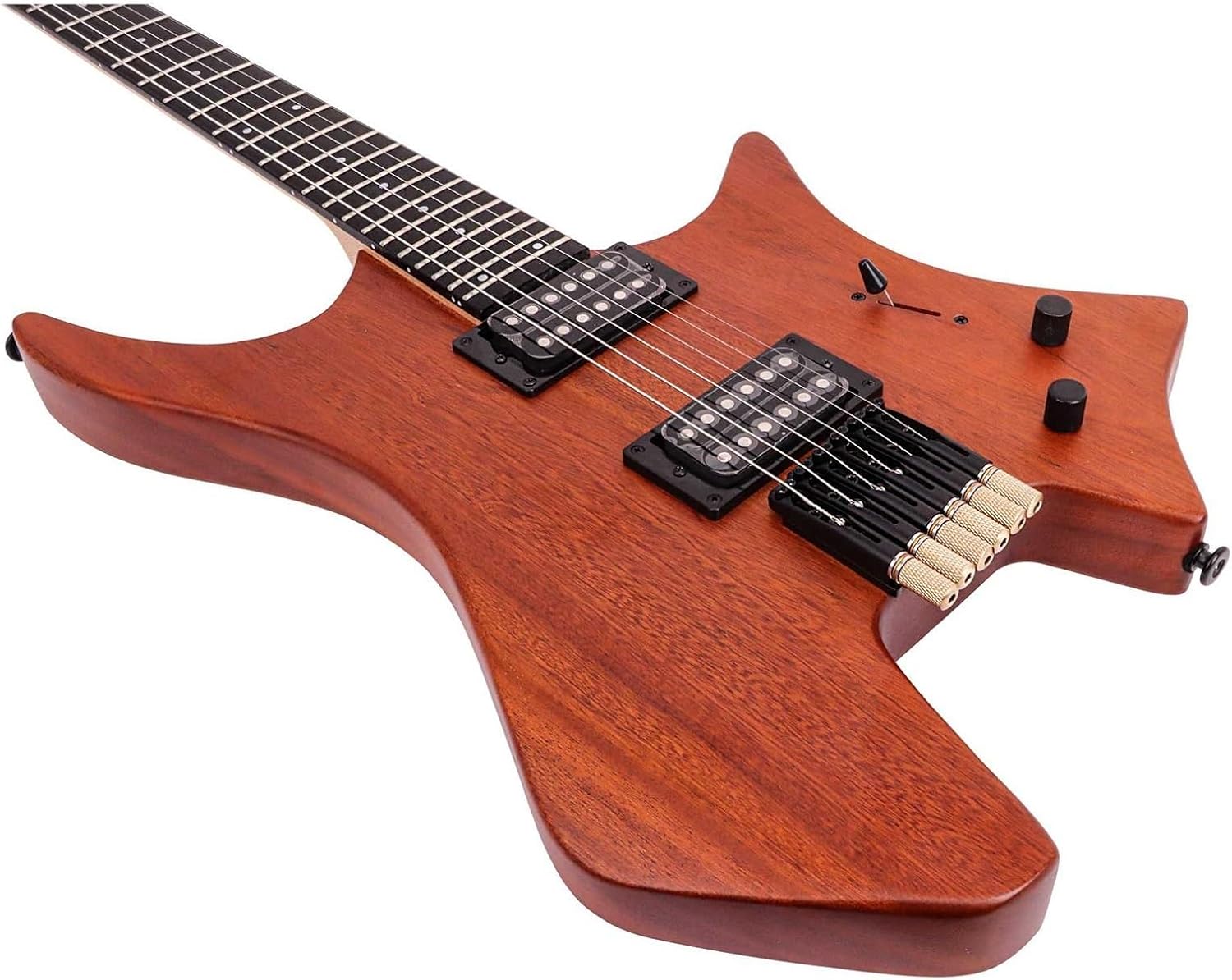 VENEKA Headless Electric Guitar 6 String Shaped Headless Electric Guitar Ash Wood/Mahogany Body with Passive HH Pickups (Color : 03)