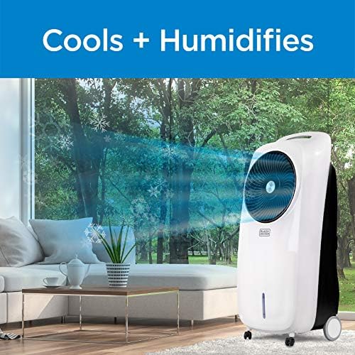BLACK+DECKER Evaporative Air Cooler - Portable Air Conditioner Cooling Fan with LED Display, Remote Control, 2-Gallon Water Tank - Compact and Lightweight Design, White