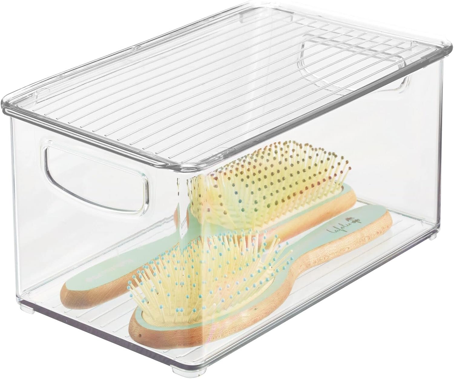 mDesign Deep Plastic Bathroom Storage Bin Box, Lid/Built-in Handles, Organization for Makeup, Hair Styling Tools, Toiletry Accessories in Cabinet, Shelves, Ligne Collection, 8 Pack, Clear