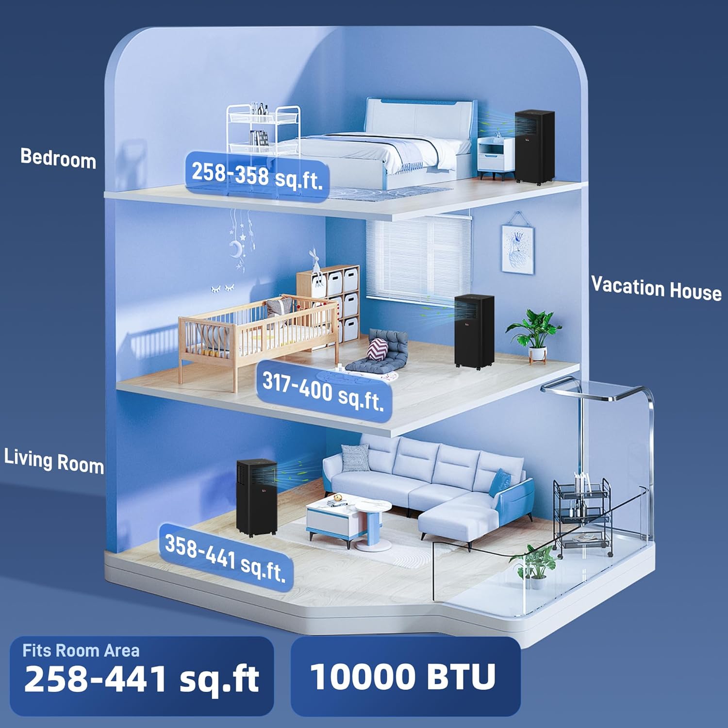 HOMCOM 10000 BTU Portable Air Conditioner for Rooms Up to 441 Sq. Ft., 3-in-1 AC Unit with Dehumidifier, Cooling Fan, Sleep, Remote, 24H Timer On/Off, Window Installation Kit, Black