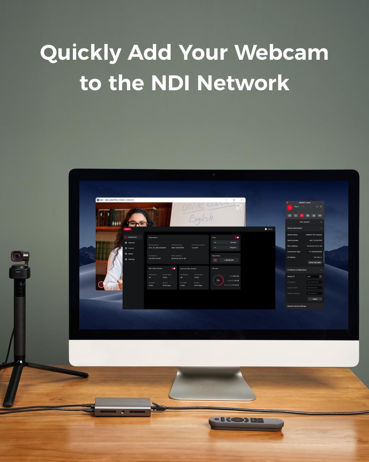 OBSBOT UVC to NDI Adapter, USB-C to NDI Convert, PoE,Micro SD Card Supported, Video Converts Compatible Series Webcam and Other UVC Webcam for Streaming Accessories, Content Creator Kit.