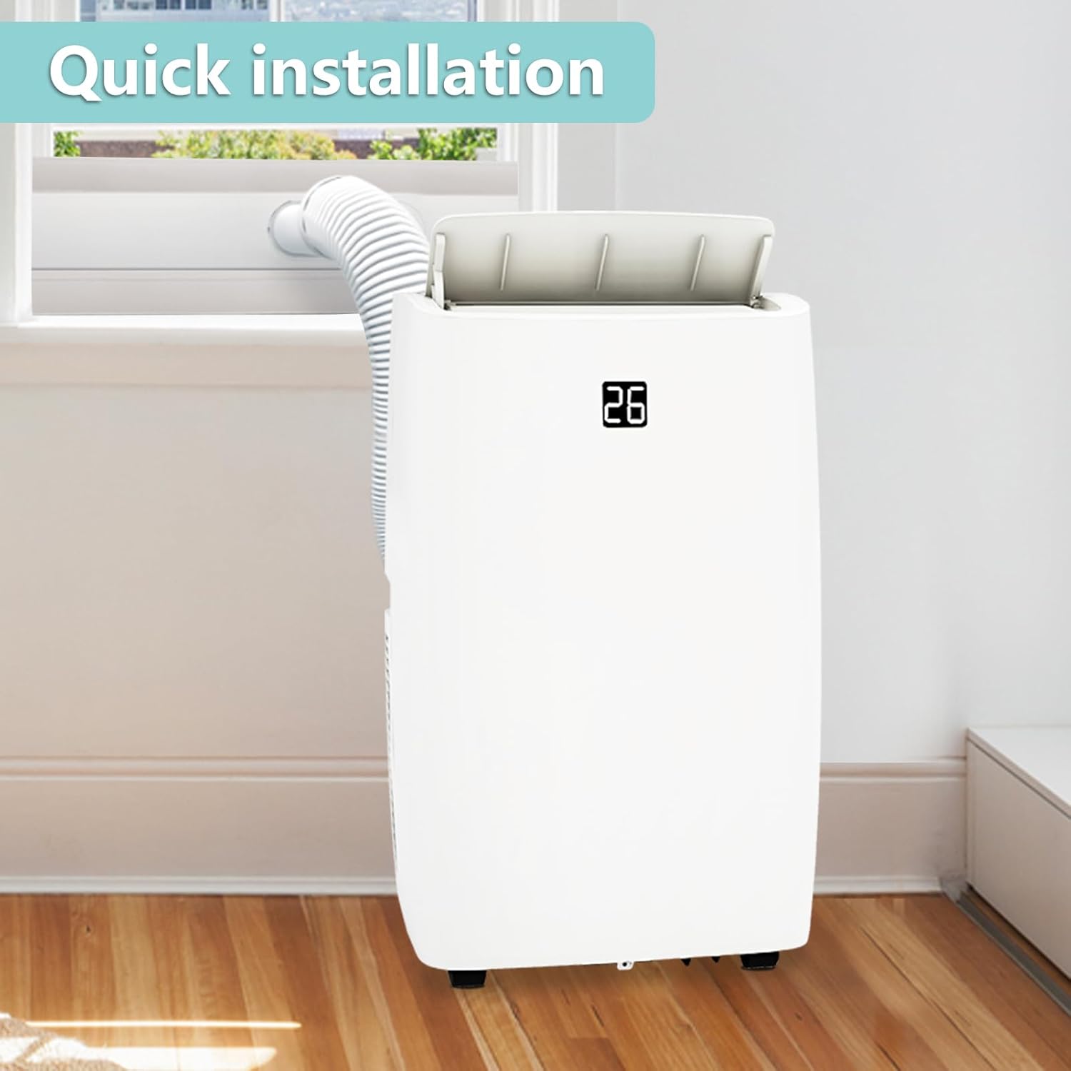 12000 BTU Portable Air Conditioner, Cools Rooms Up to 550 Sq.Ft, 3-in-1 Function with Cooling, 3 Fan Speeds & Remote Control, 24h Timer for Customized Use, Ultra-Quiet Operation, Sleek White and Black