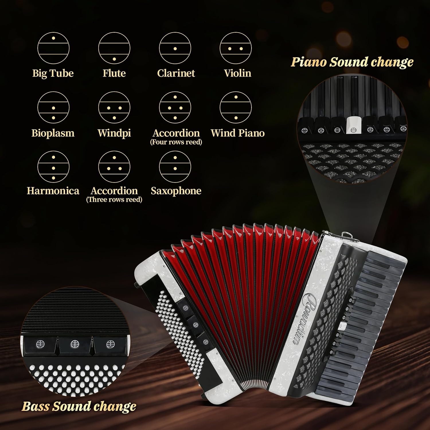 Accordion - 37 Key 96 Bass Professional Model for Beginners to Advanced Players, Includes Adjustable Strap & Backpack – Ideal for Classes, Practice & Live Performance (White)