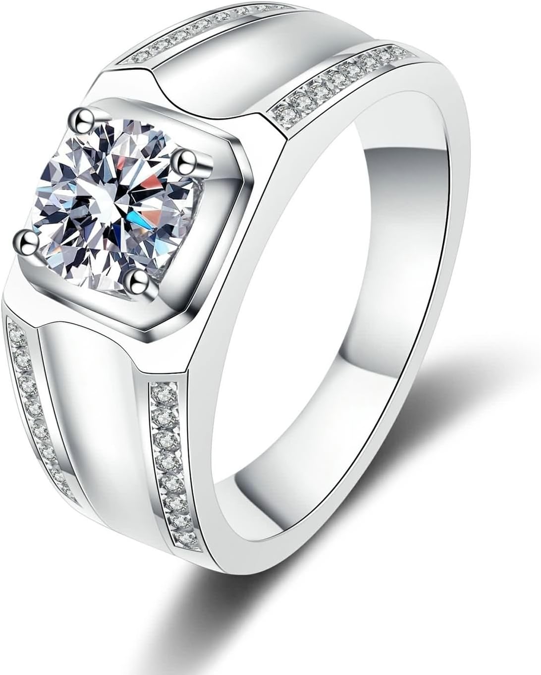 Lab Created Diamond Engagement Rings, Mens Wedding Bands 14K/18K White Gold White Stone Silver Fashion Jewelry Size 4-10