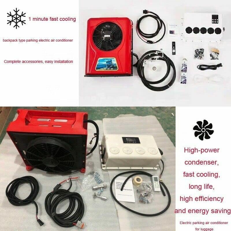 CNCEST 12v Air Conditioner RV Air Conditioner Kit Universal Electric A/C Unit for Cab Cooling - Portable Split AC with High 12000BTU for Caravan or Truck Cab Two Packages (Red 12V)
