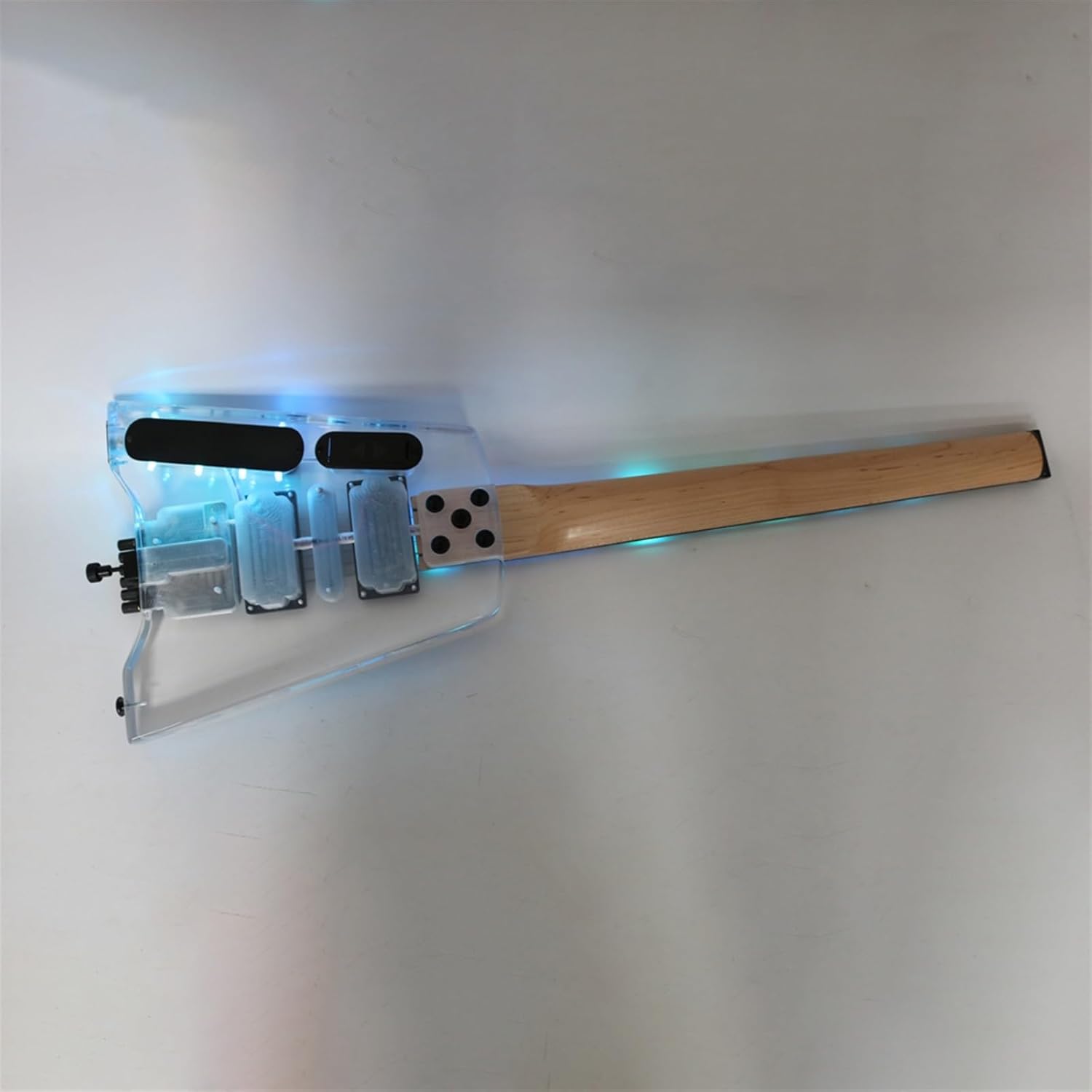 Headless Portable Travel Acrylic Mini Electric Guitar with Tremolo Bridge and HHS Pickup Professional Headless Guitar