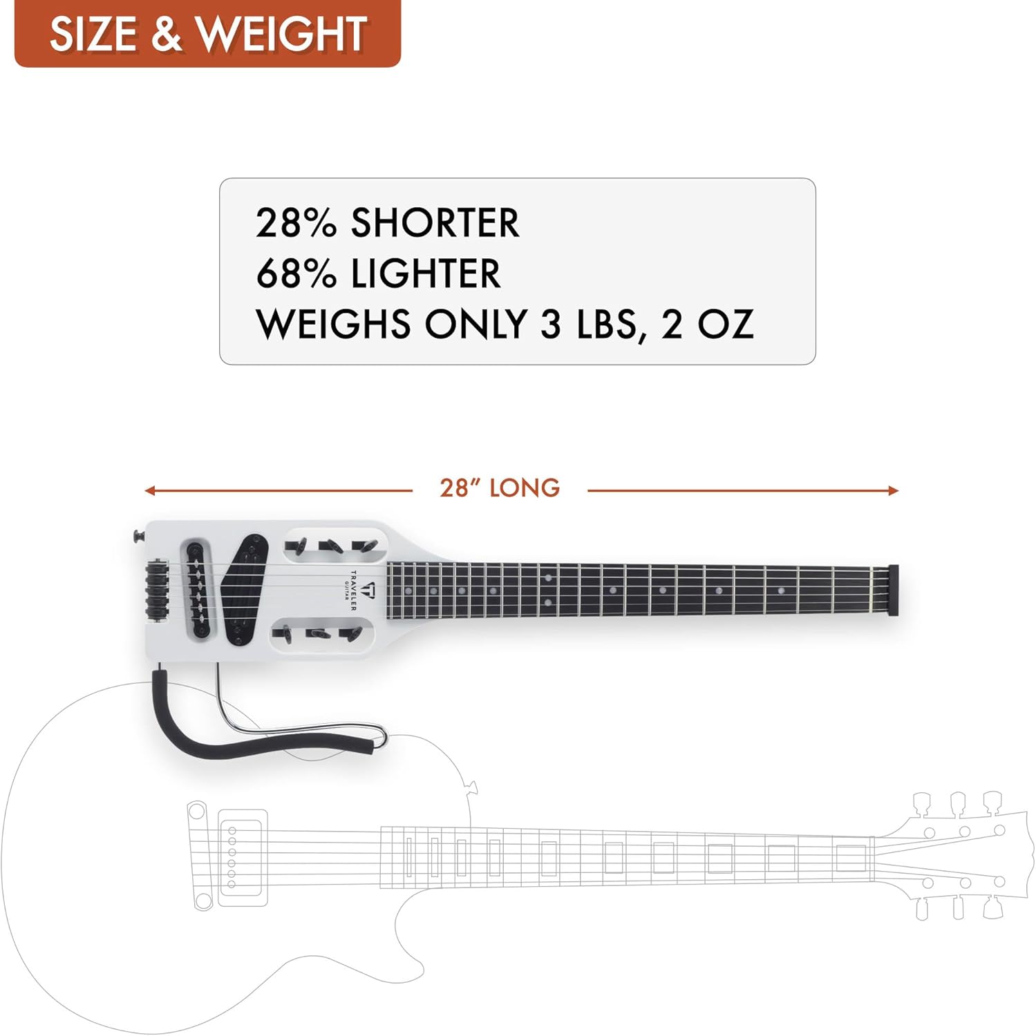 Traveler Guitar Ultra-Light Electric Guitar Satin White | Portable Electric with Removable Lap Rest | Full 24 3/4