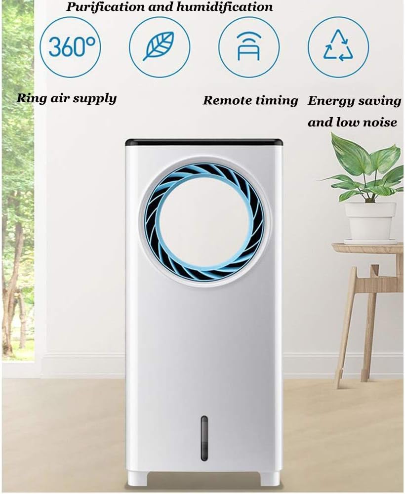 Cooling Fan Evaporative Cooler, Portable Bladeless Air Cooler, Electric Fan Humidifier with Remote Control, LCD Display, 3 Modes Air Conditioner for Indoor Home Office Dorms Oscillation Function