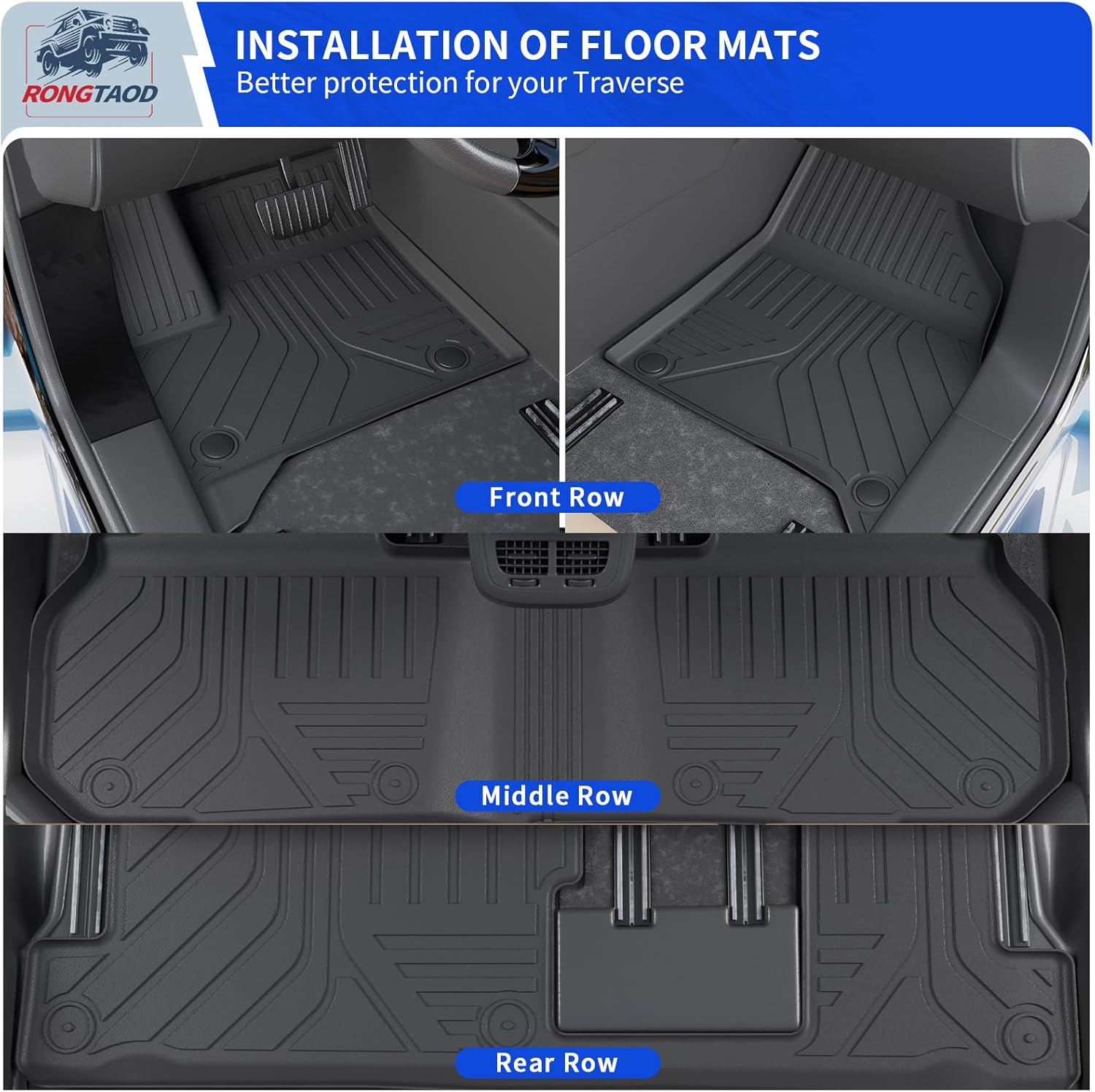 Rongtaod Floor Mats Compatible with 2024 2025 2026 Chevrolet Traverse 8 Seats (NOT for Limited) Sub Trunk Mat Lower Cargo Mat Cargo Liner Back Seat Cover Chevy Traverse Accessories (Set of 10)