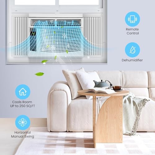 6000BTU Small Window Air Conditioner, Up to 250 Sqf, APP/Remote Controlled, Window AC Units with Cool and Fan, Washable Filter,50dB,Quick Installation