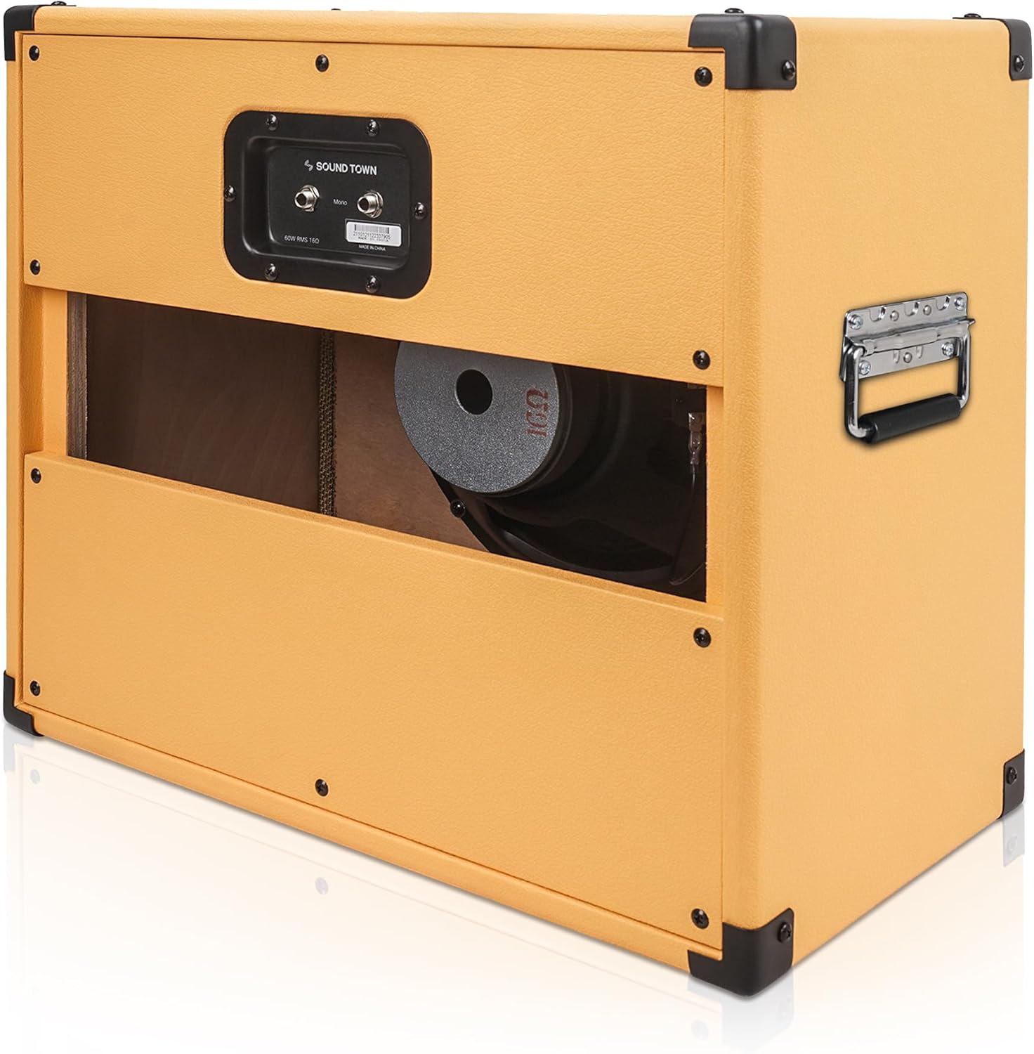 Sound Town 1 x 12 65W Open-Back Guitar Speaker Cabinet, Birch Plywood, Orange Tolex, Wheat Cloth Grille (GUC112OBOR)