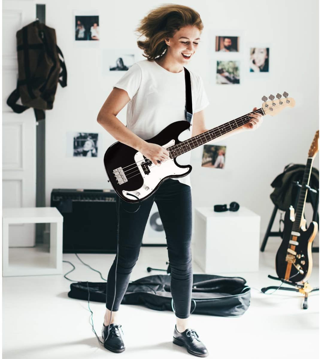 Costzon Full Size Electric 4 String Bass Guitar for Beginner Starter Complete Kit, Rose Fingerboard and Bridge, w/Two Pickups & Two Tone Control, Guitar Bag, Strap, Guitar Pick, Amp Cord (Black Bass)