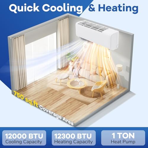 ARLIME 12000 BTU Mini Split Air Conditioner & Heater, WiFi Enabled 22 SEER2 115V Ductless Inverter AC Unit w/Complete Installation Kit, Works with Alexa, Cools Rooms Up to 750 Sq.Ft (White,12000BTU)