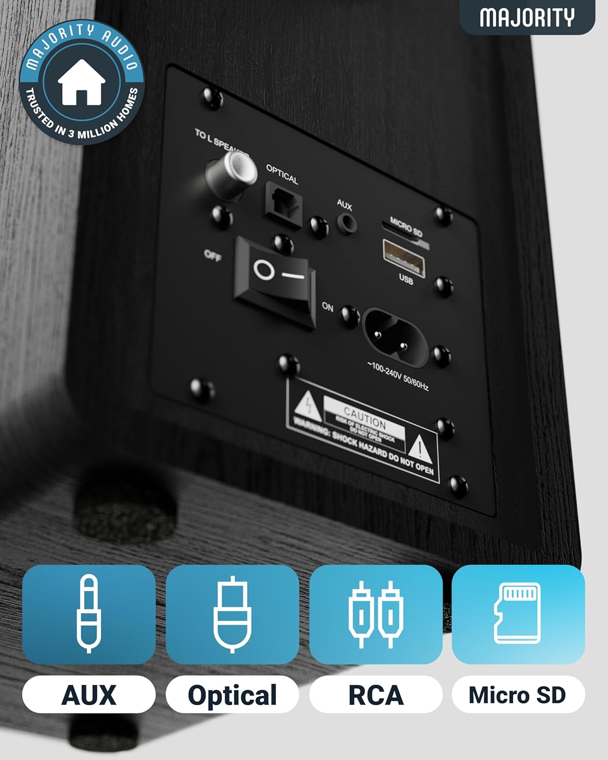 Majority Powered Bluetooth Bookshelf Speakers | Studio Monitors Speaker Set | 2.0 Home Studio Lecturers for PC & Turntables | Bluetooth Powered, Optical, USB & AUX Playback D40X