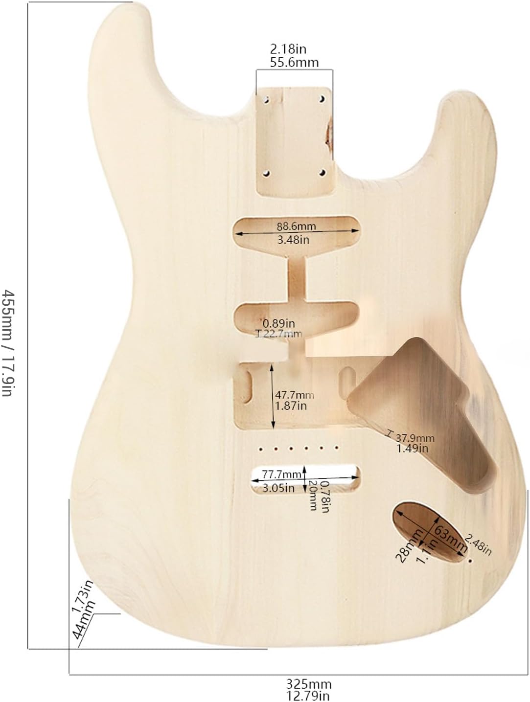 Electric Guitar Body Poplar Wood Unfinished Replacement ST Style Standard HSH Route