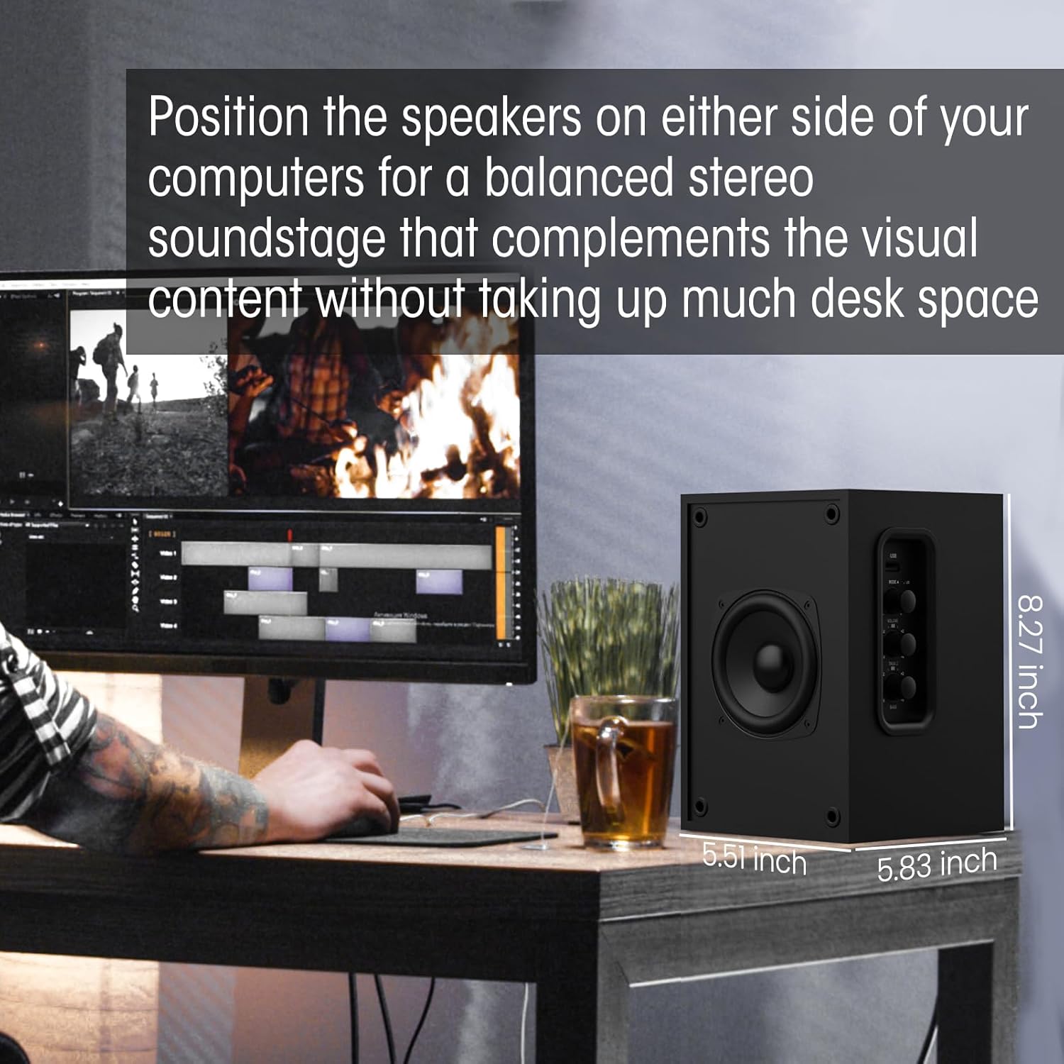 BESTISAN Active Bookshelf Speakers for Record Player, Powered Studio Turntable Speakers, for TV, PC and Wireless Music Streaming Featuring Bluetooth and RCA (SR16)