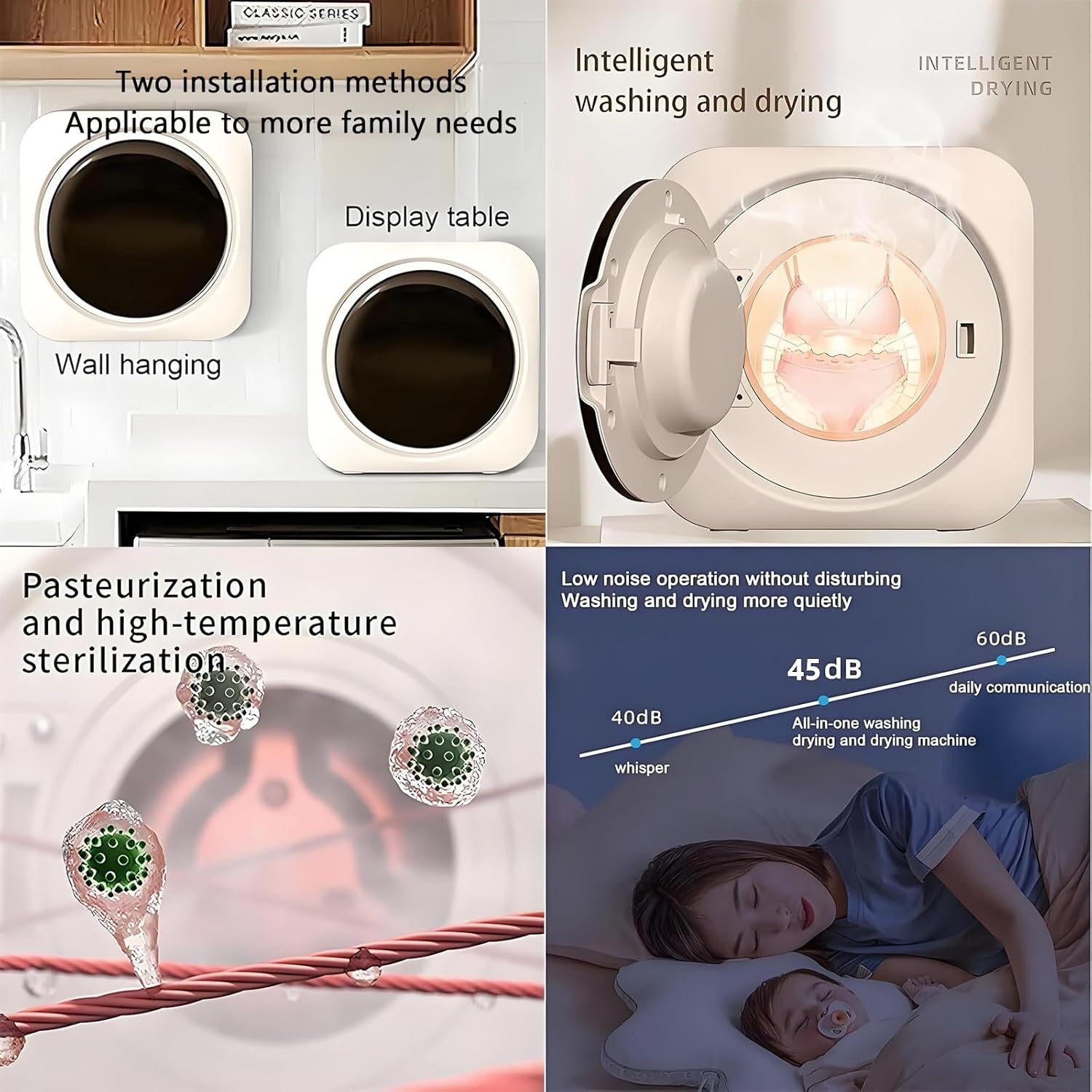 BANGBANGJI 2-in-1 Mini Portable Washer and Dryer Combo, 3.5L Wall Mounted Fully Automatic Front Drum Washing Machine, Washing Capacity 0.3kg Perfect for Small Clothes, Underwear & Socks Desktop