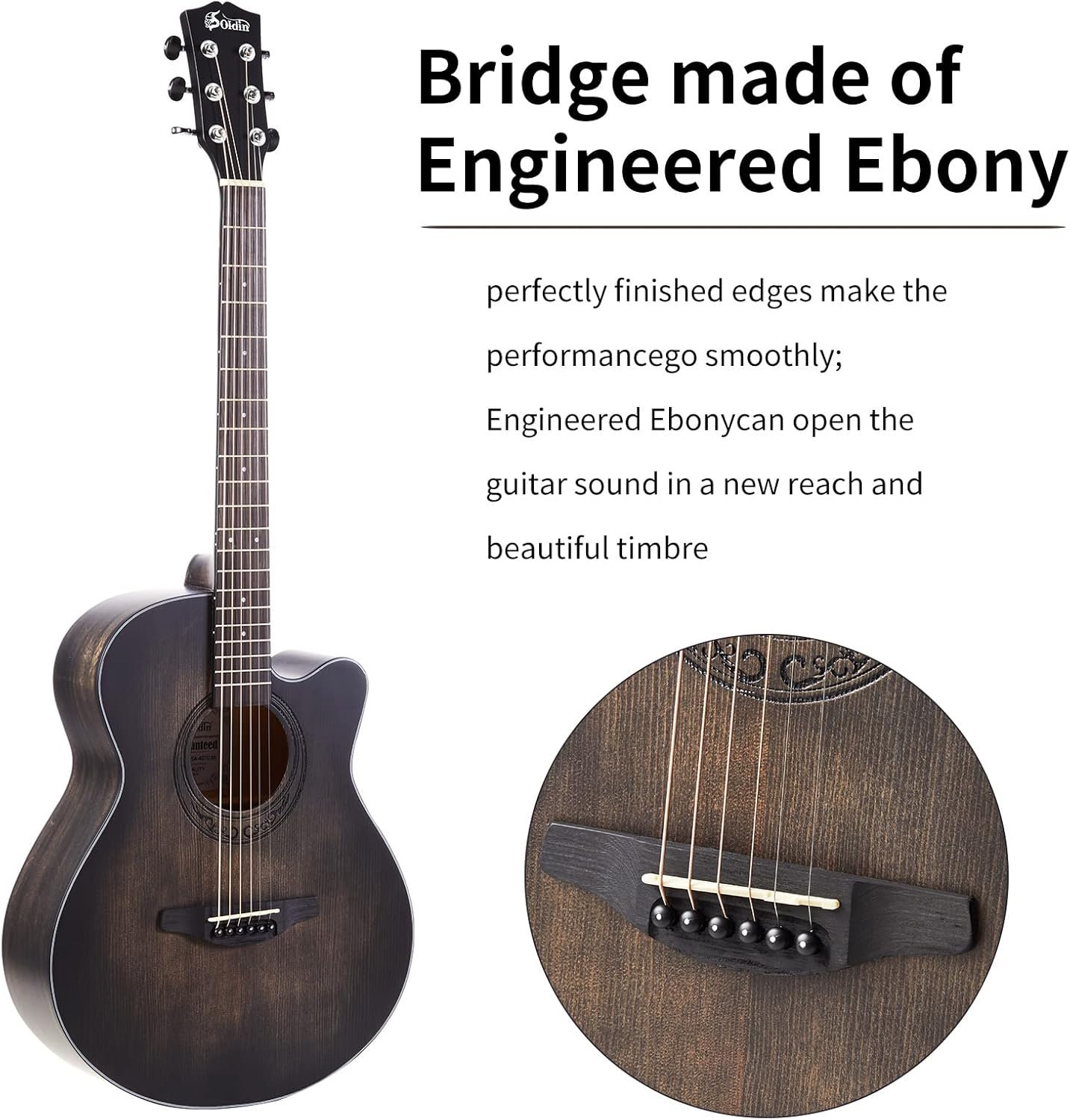 40 Inch Acoustic Guitar Premium Solid Spruce Top Cutaway Acustica Guitarra Bundle kit With Gig Bag,Guitar Stand,Tuner,Strap,Capo,Strings,Cleaning Cloth and Picks(Silent black)