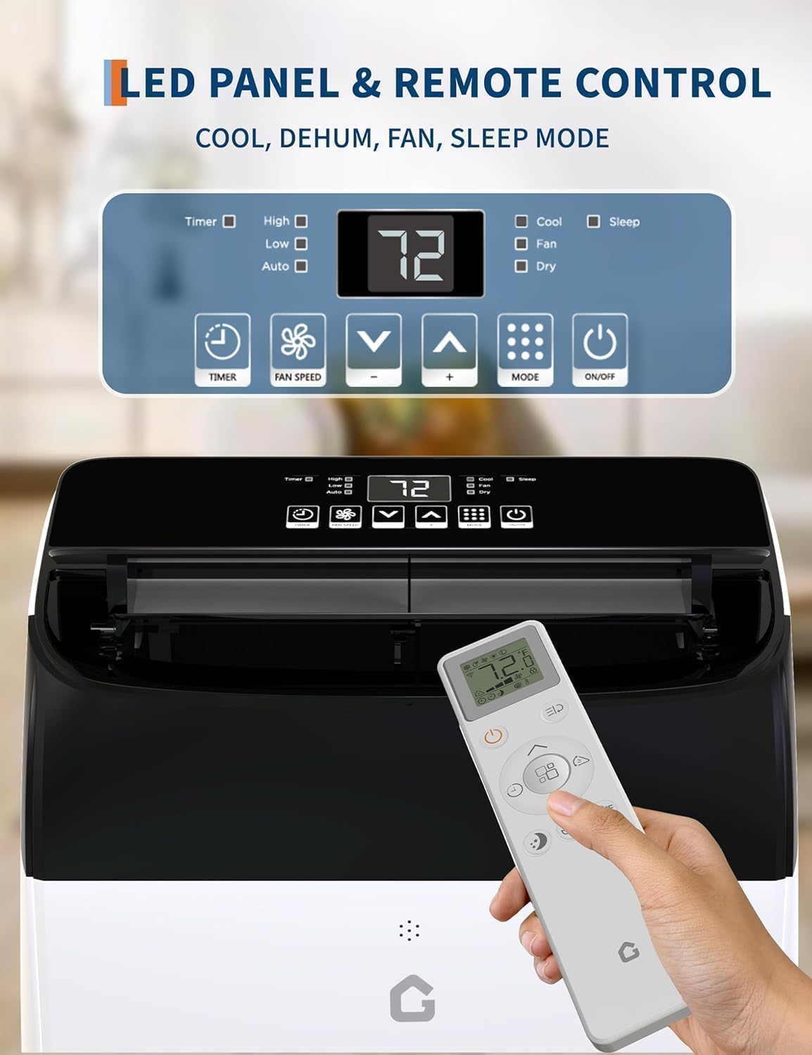 14,000 BTU Portable Air Conditioner – AC Unit Cools 550–750 Sq.Ft, 3-In-1 (Cool/Dry/Fan), 420m³/h Airflow, Quiet Sleep Mode, Remote, 24H Timer, Energy-Efficient Portable AC for Home & Office