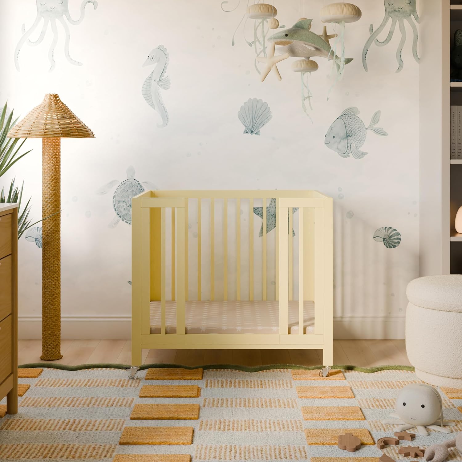 Babyletto Rolli All-Stages® Midi Crib Conversion Kit in Pale Yellow, Greenguard Gold Certified, FSC Certified, Portable & Adjustable with Pad Included