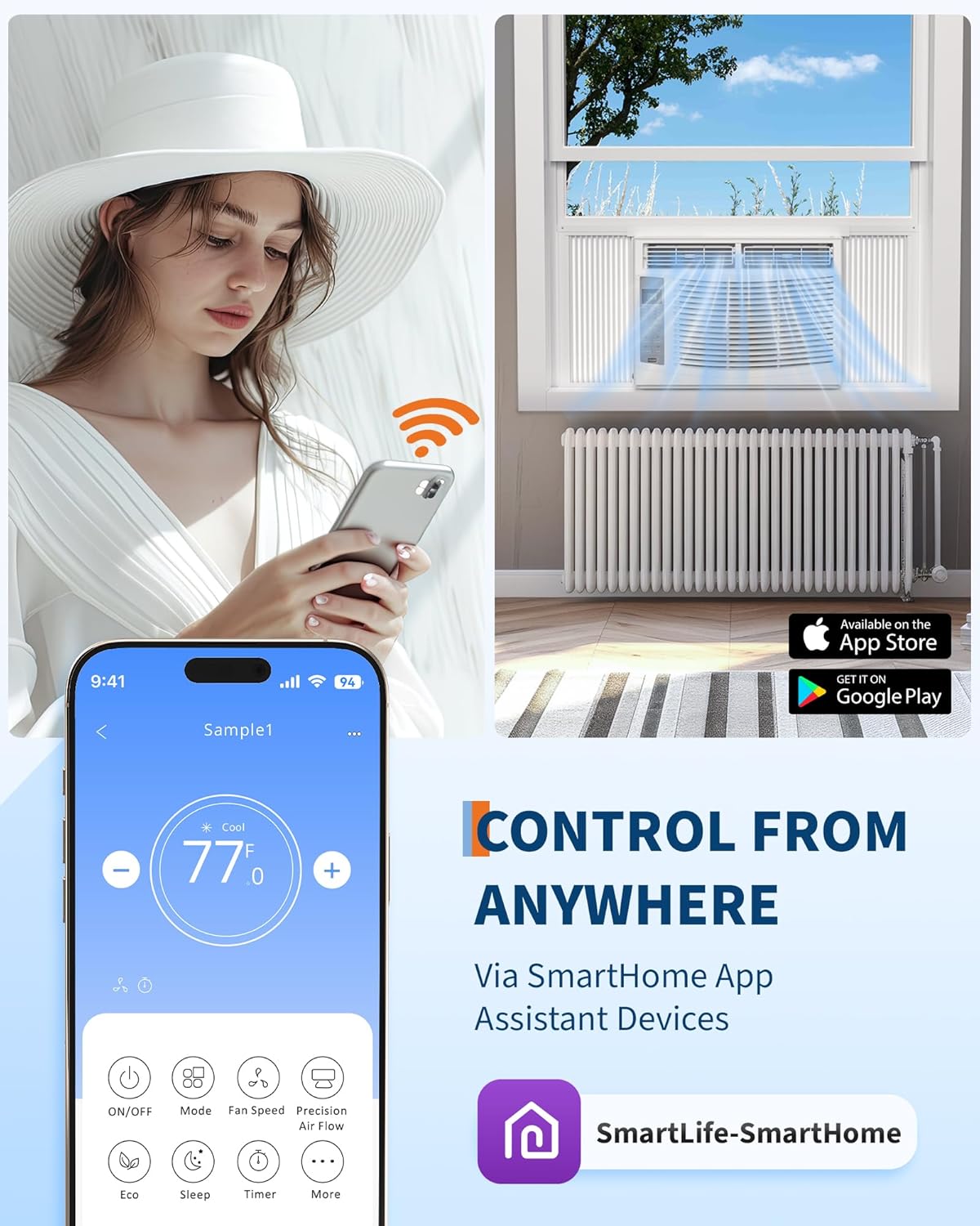 6000 BTU Window Air Conditioner with WiFi, 3 in-1 Energy Saving Window AC Unit with Remote & App Control & Timer Function & Easy Install Kit, Cools 250 Sq.Ft. for Bedroom, Living Room, White