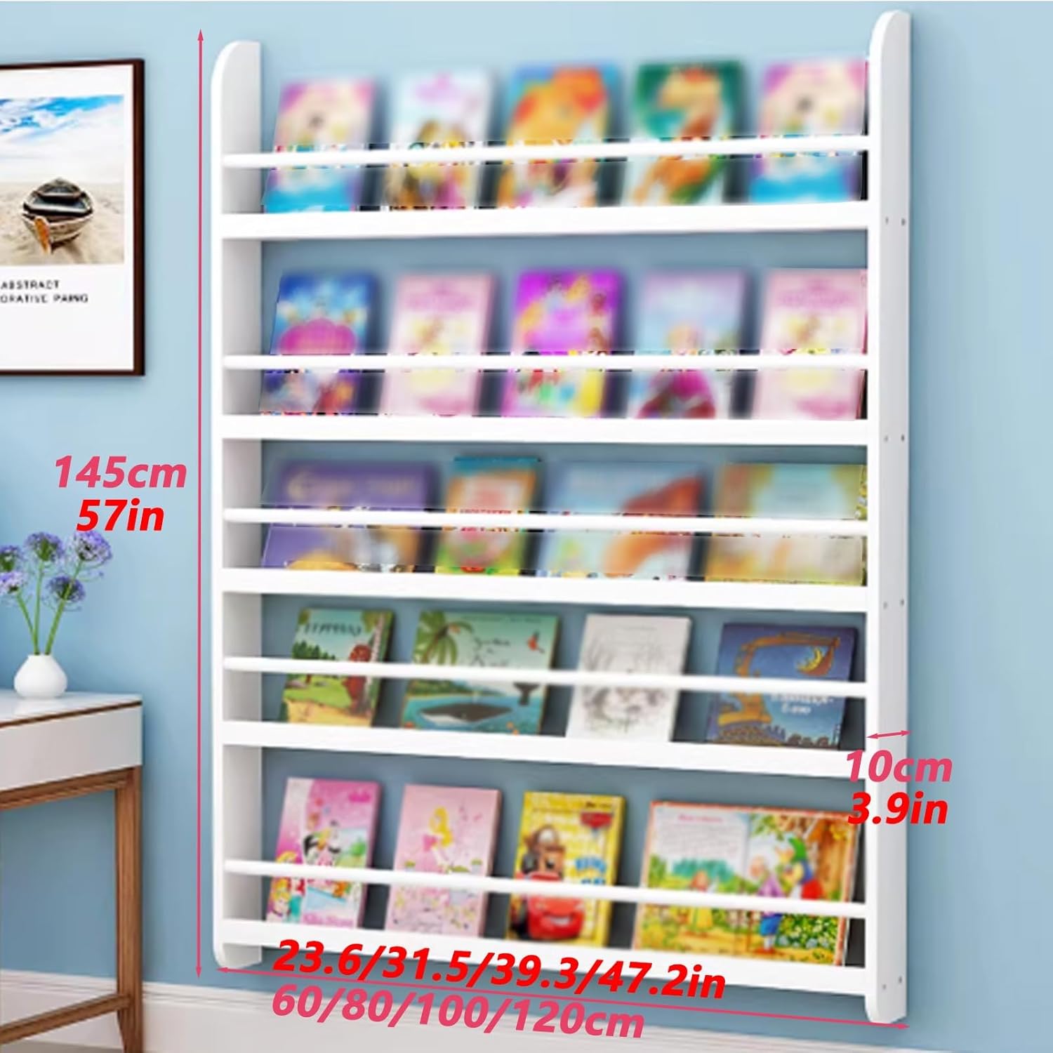 Wooden Behind The Door Bookshelf, Wall Mount Over The Door Organizer, Ultra Slim Hidden Storage Cabinet with Guards, Narrow Gap Organizer Cabinet for Book(White,L60xH145cm/23.6x57in)