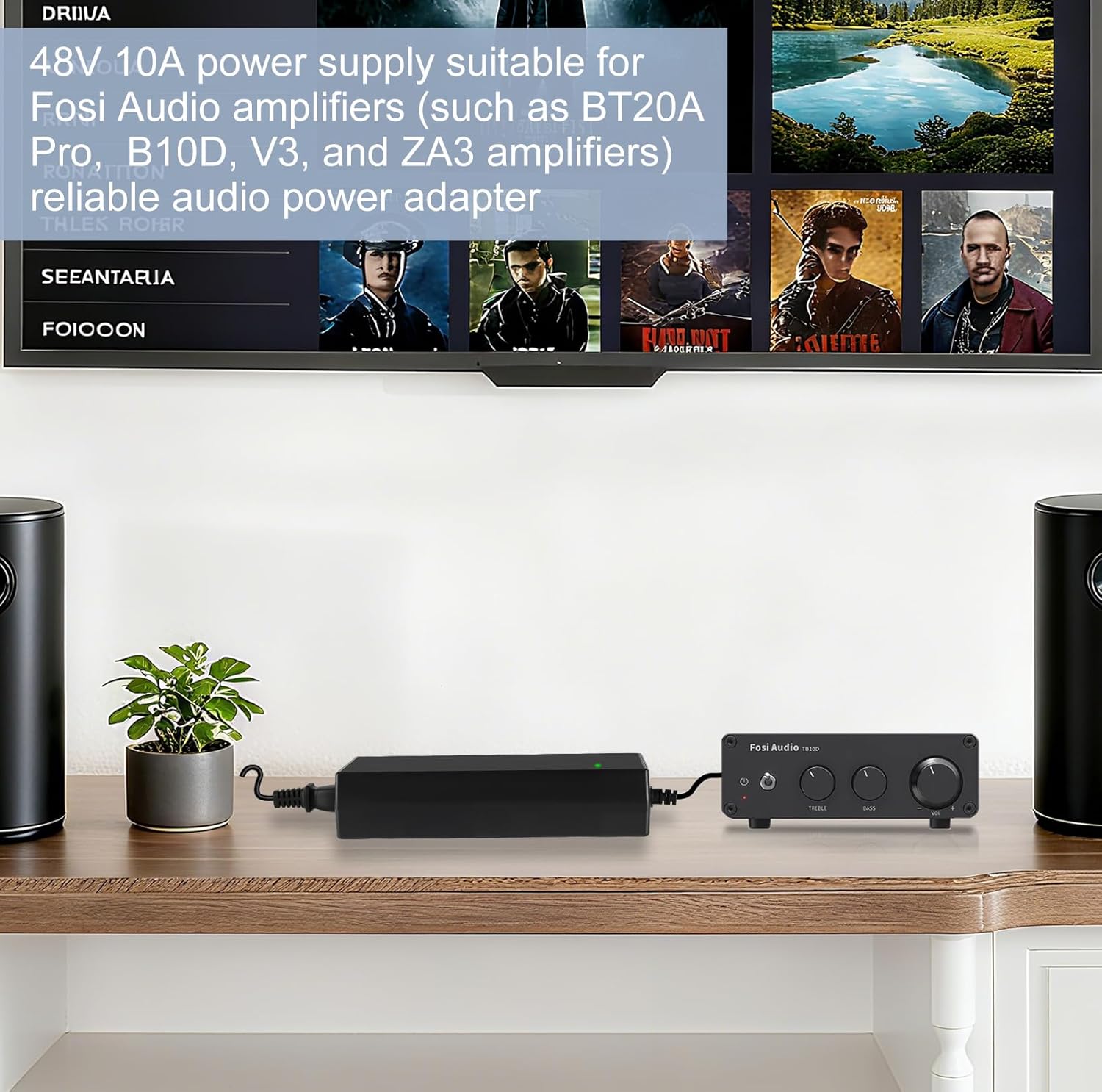 48V 10A GaN Power Supply, AIYIMA DC48V 10A Compatible with Home Audio Amplifiers ZA3, V3, V3 Mono, TB10D, BT20A Pro Featuring The TPA3255 Stereo Class D Amplifier