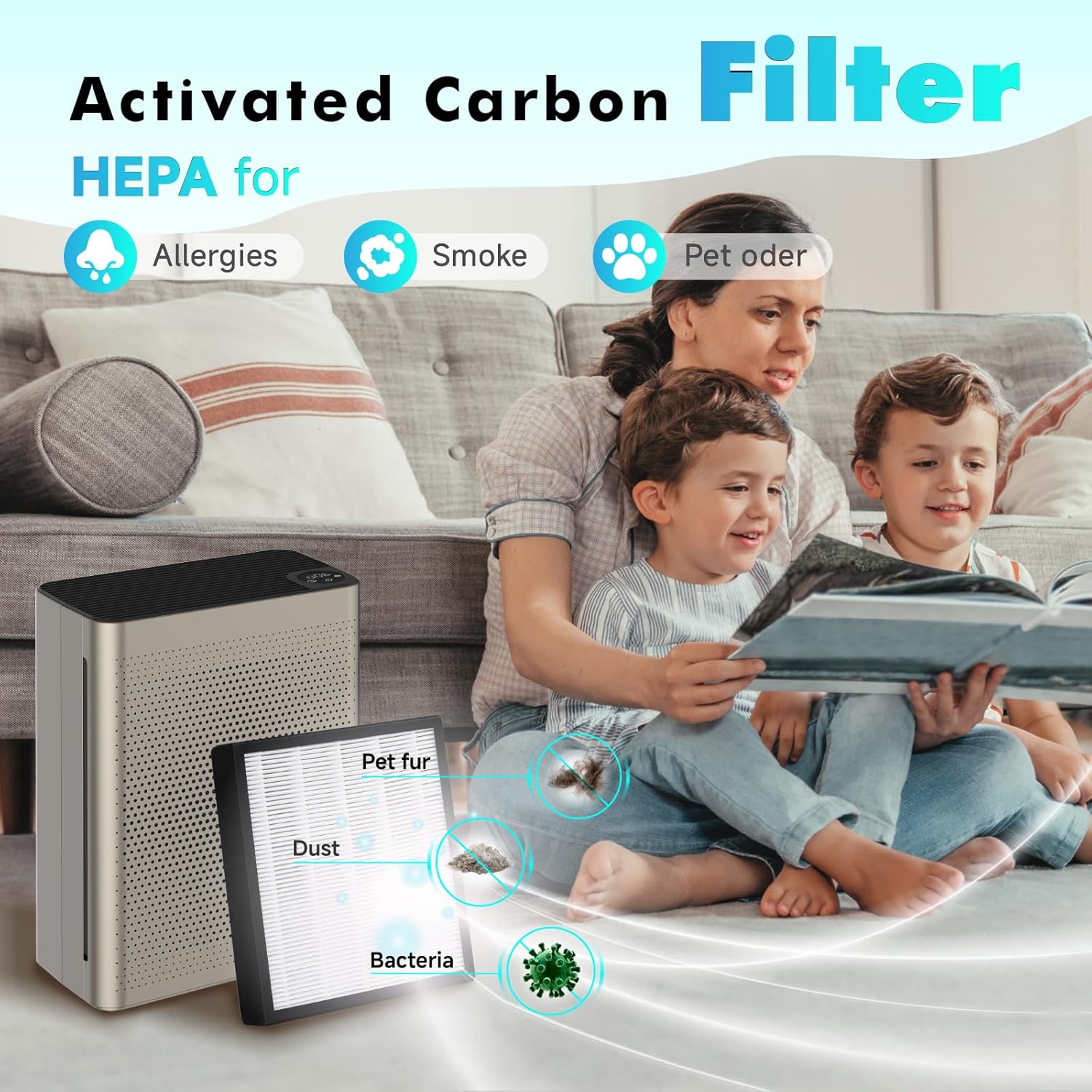 Air Puifiers for Home Large Room up to 1076 Ft² in 1 Hr with Automatic Function,Air Quality Monitor,Negative ion purification,Sleep Mode,24db,HEPA for Allergies,Smoke,Pet Hair (gold)