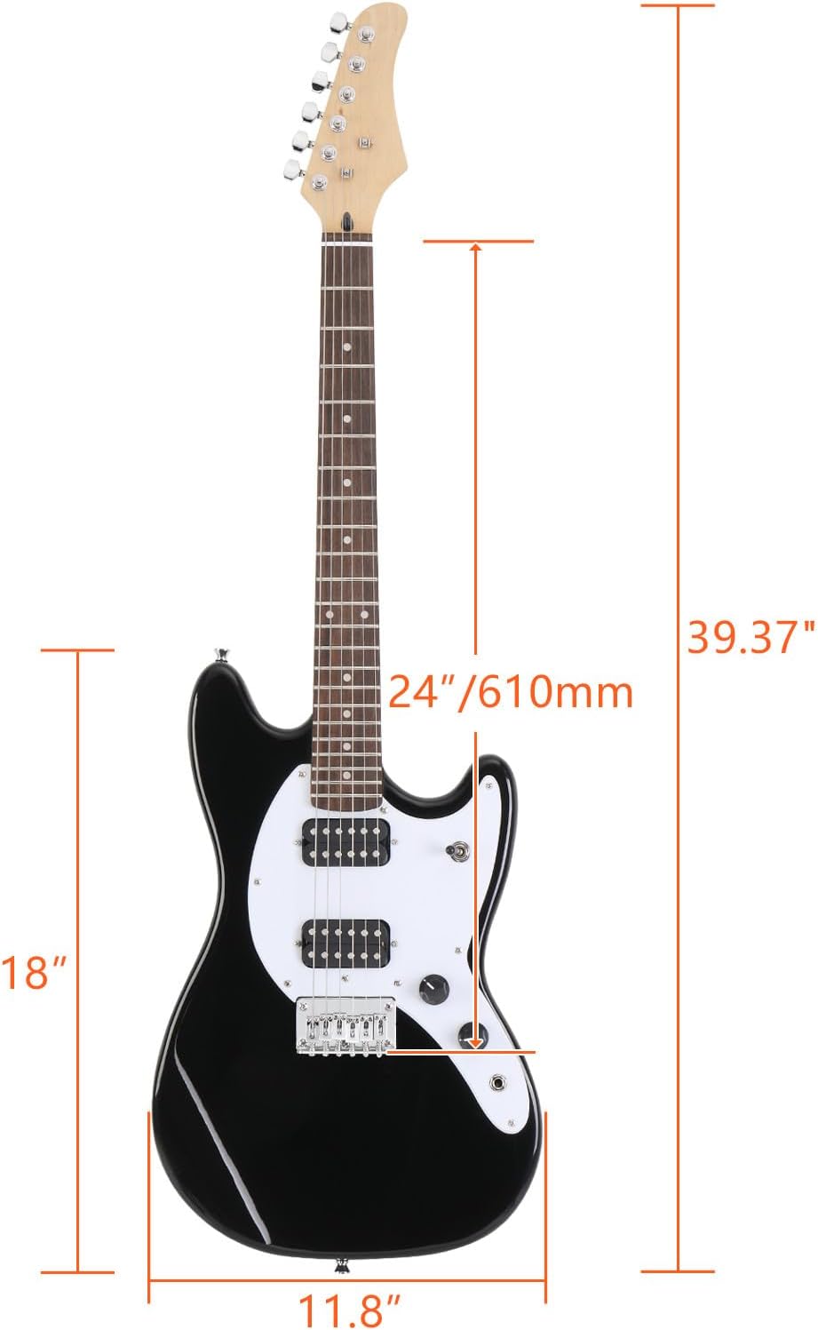 Ktaxon 39 Inch Electric Guitar Electric Guitar Kit Beginner Guitars with H-H Pickups, Basswood Body, Maple Neck, Laurel Wood Fingerboard(Black)