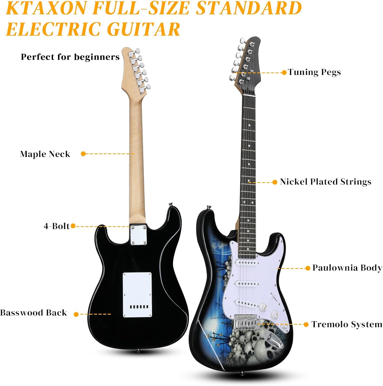 Ktaxon 39 Inch Electric Guitar, Full-Size Beginner Solid Body Guitar Kit with Gig Bag Strap Tremolo Bar Cable Picks (Blue & White)