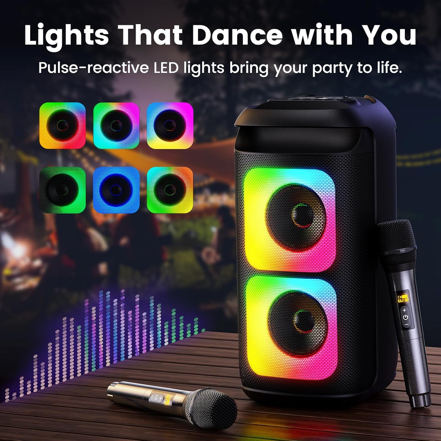 Karaoke Machine with 2 Wireless Microphones, Portable Bluetooth Karaoke for Adults, Powerful Dual 8
