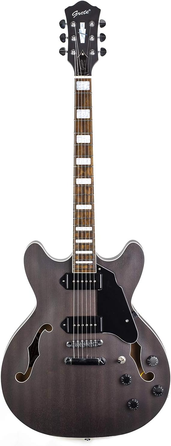 GROTE Electric Guitar Semi-Hollow Body Guitar matte finished P90 (Grey)