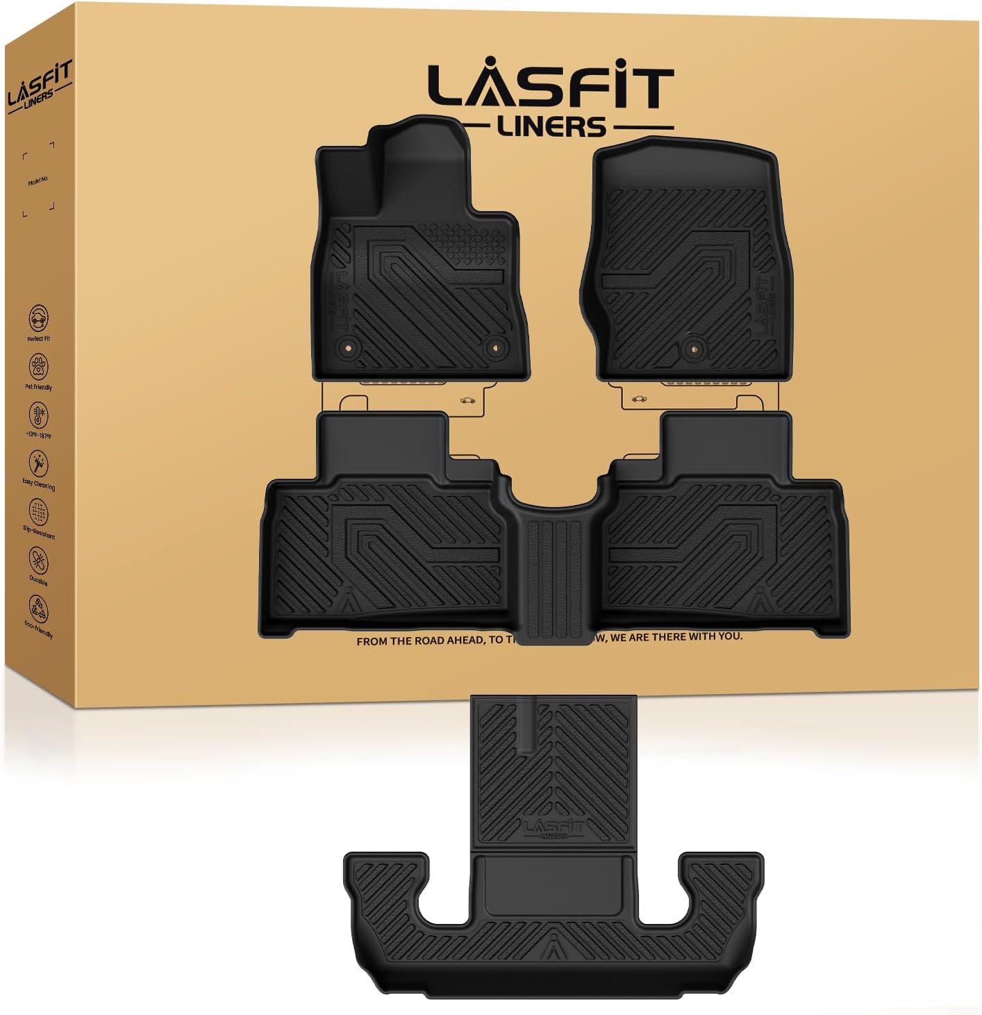 LASFIT Floor Mats for Ford Explorer 6 Seats 2026 2025 2024 2023 2022, Custom Fit All Weather TPE Protector 3 Rows Floor Liners, Easy Clean Anti Slip Waterproof Accessories Black