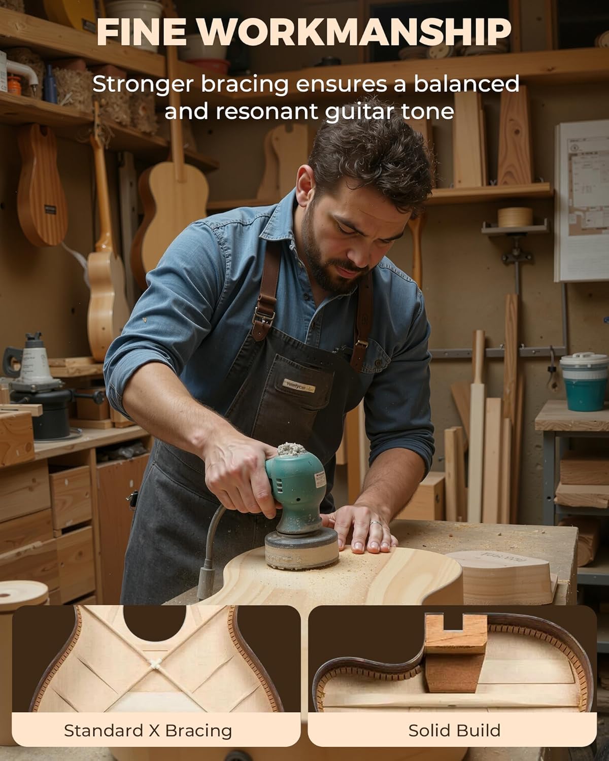 Acoustic Electric Guitar Kit: 41 Inch Full Size 6 String Cutaway Acoustic Guitar for Beginner Adults, Guitarra Electroacústica with Steel String, Built-in EQ, Gig Bag, Capo, Strap, Picks