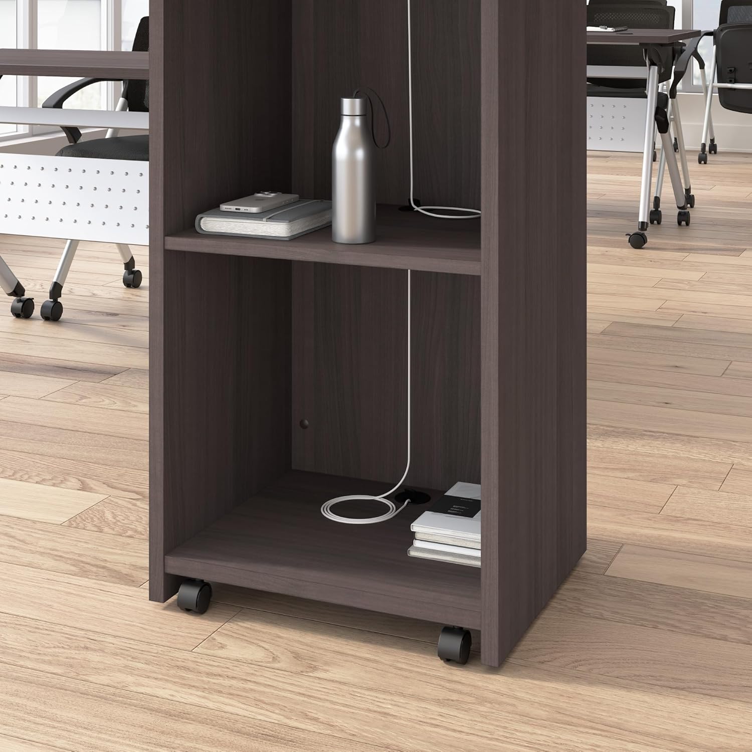 Bush Business Furniture Podium Lectern, 48 inch Tall, Professional-Grade Mobile Presentation Stand Up with Shelves, Envision Collection, Gray