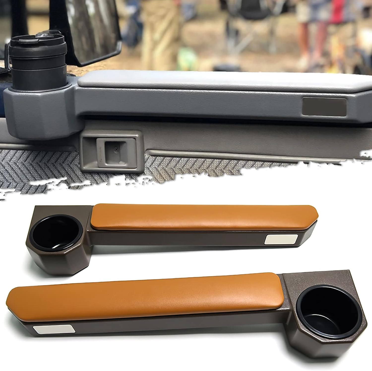 Door Armrest Cup Holder for Toyota Land Cruiser 70 Series Accessories LC76 LC79 LC70 LC71 Central Console Drink Storage Car Seat Organizer (Brown)