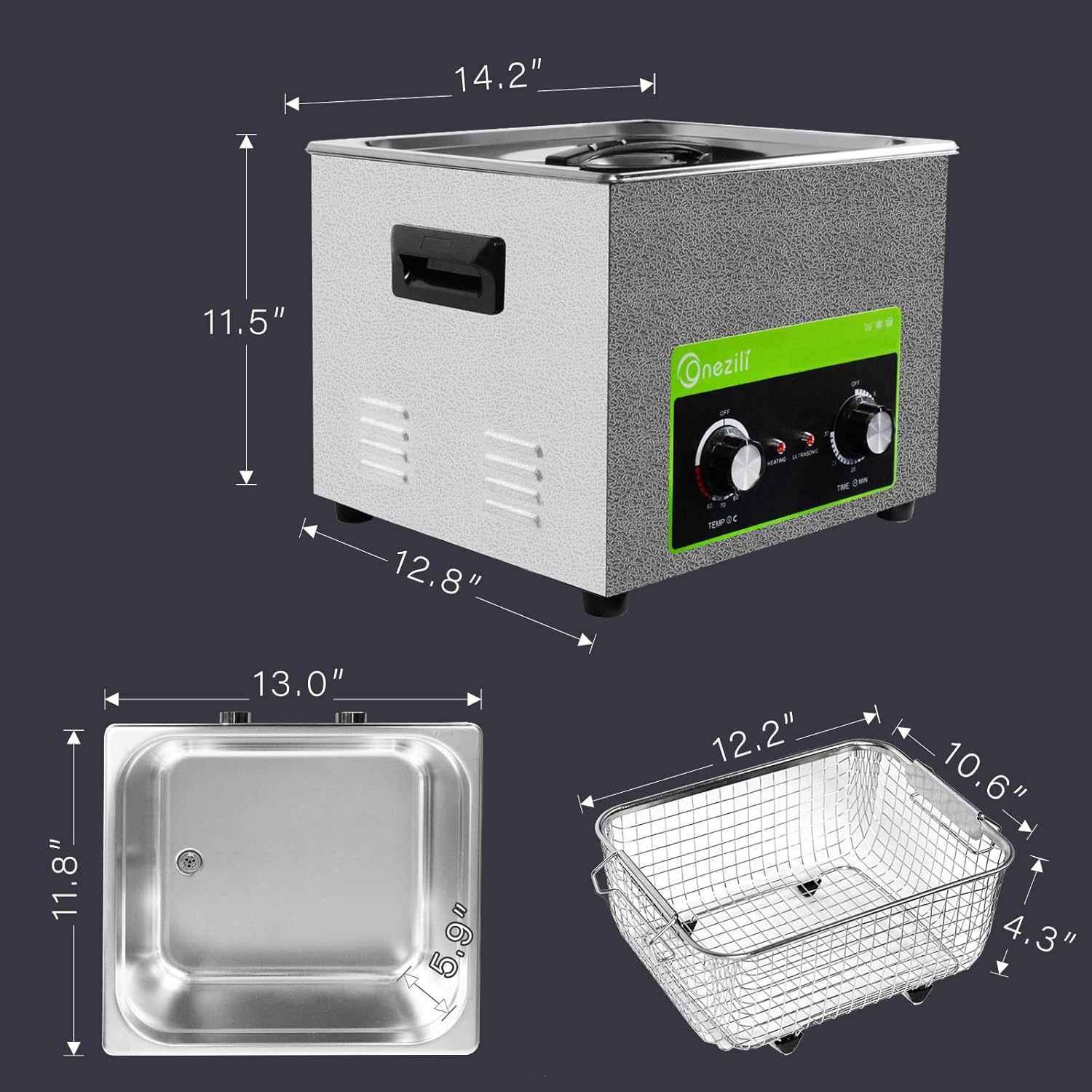 ONEZILI Ultrasonic Cleaning Machine 15L, Upgraded 360W High Power Sonic Parts Cleaner Machine with Industrial Transducers with Timer and Heater for Cleaning Carburetor Brass Parts Jewelry Watches